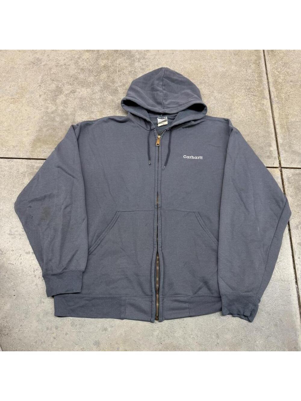 vintage carhartt faded navy heavyweight zip up hoodie size large